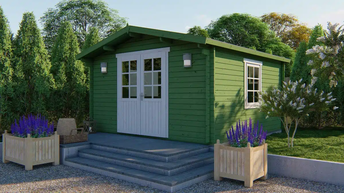 Blokhut – Tuinhuis Gunda | 40 mm | vuren bruin geïmpregneerd