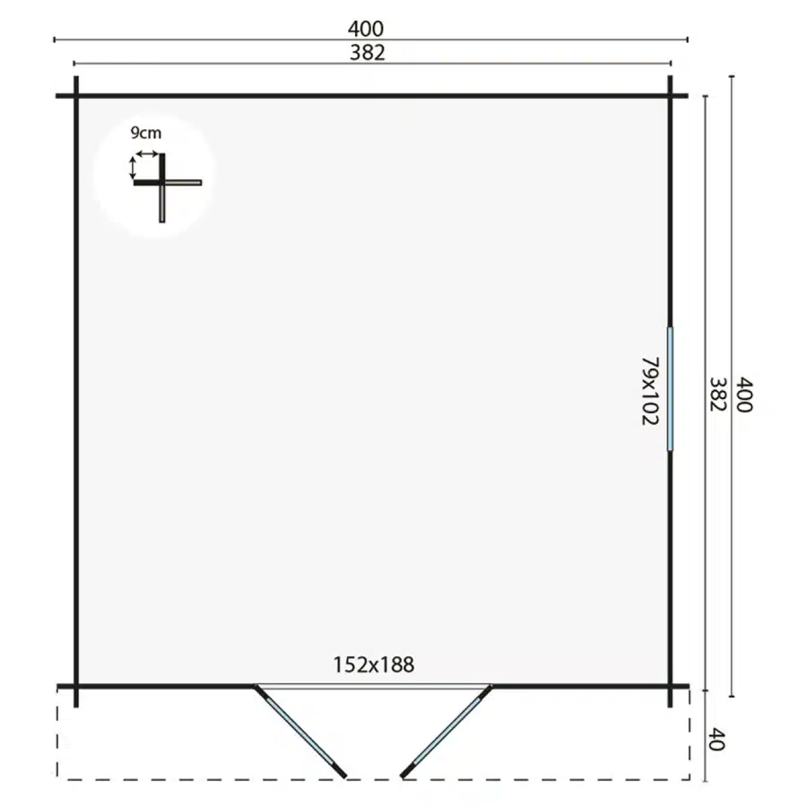 Blokhut – Tuinhuis Gunda | 40 mm | vuren groen geïmpregneerd