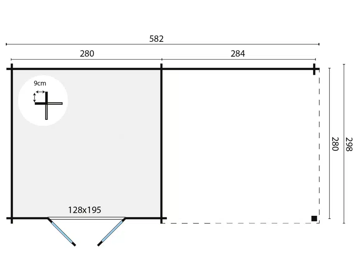 Blokhut – Tuinhuis Hasse | 28 mm | vuren groen geïmpregneerd