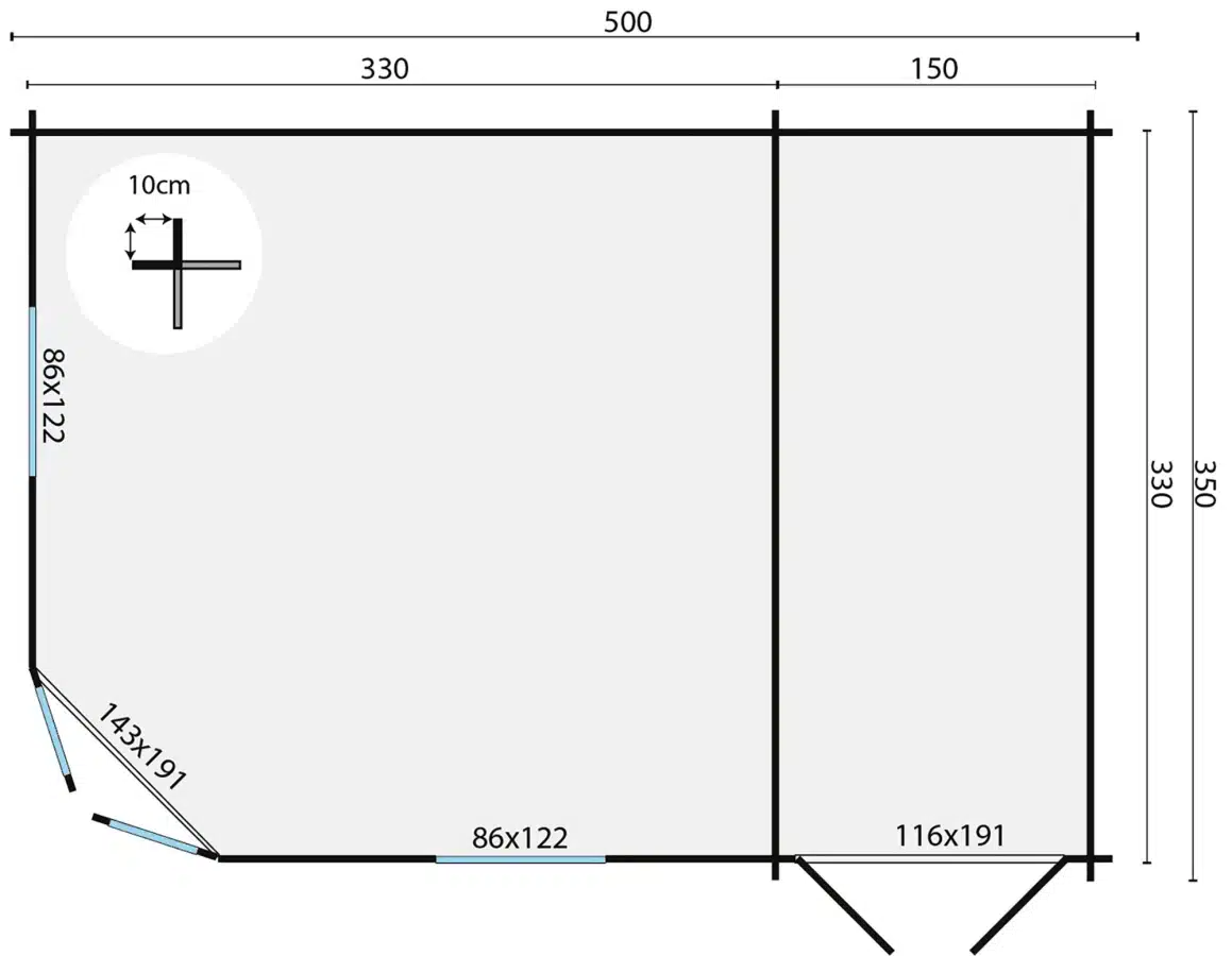Blokhut – Tuinhuis Helge | 44 mm | vuren bruin geïmpregneerd
