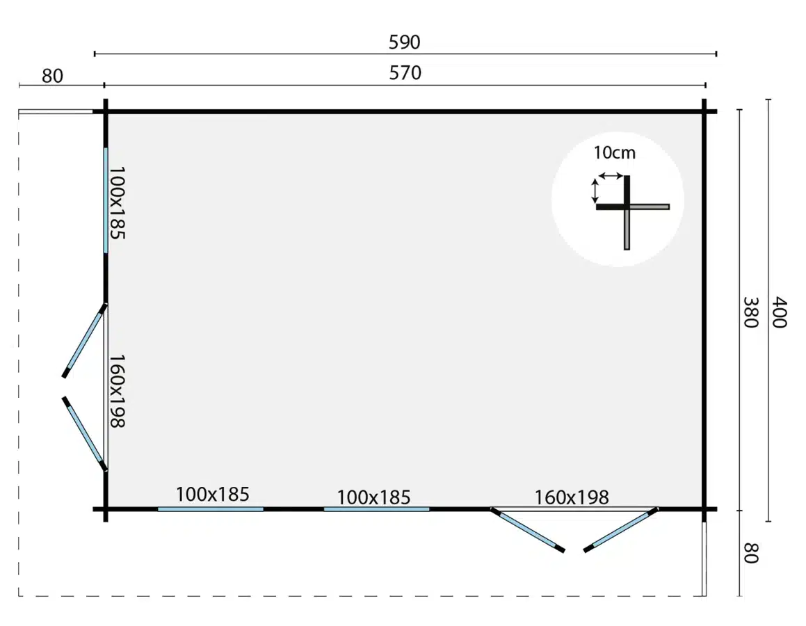 Blokhut – Tuinhuis Hildegard | 44 mm | vuren groen geïmpregneerd