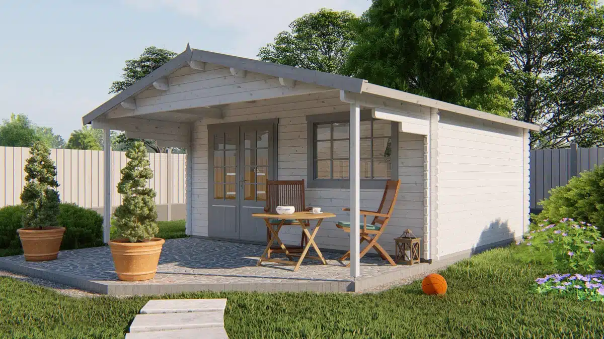 Blokhut – Tuinhuis Kristan | 44 mm | vuren grijs geïmpregneerd