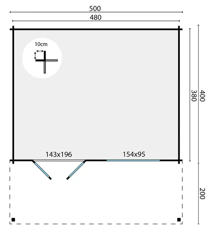 Blokhut – Tuinhuis Kristan | 44 mm | vuren grijs geïmpregneerd