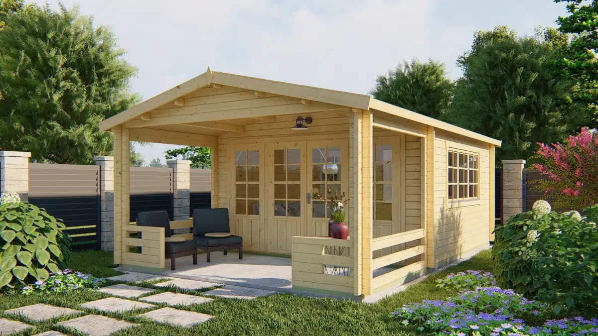 Blokhut – Tuinhuis Ipswich | 58 mm | vuren groen geïmpregneerd