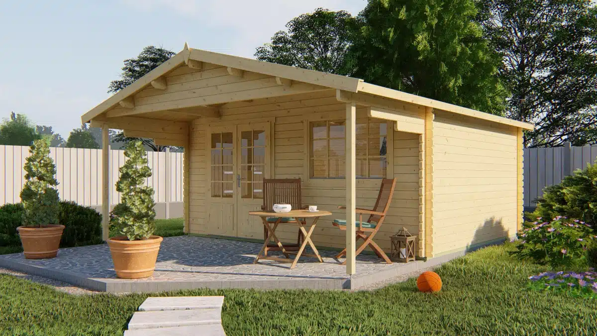 Blokhut – Tuinhuis Kristan | 44 mm | vuren grijs geïmpregneerd