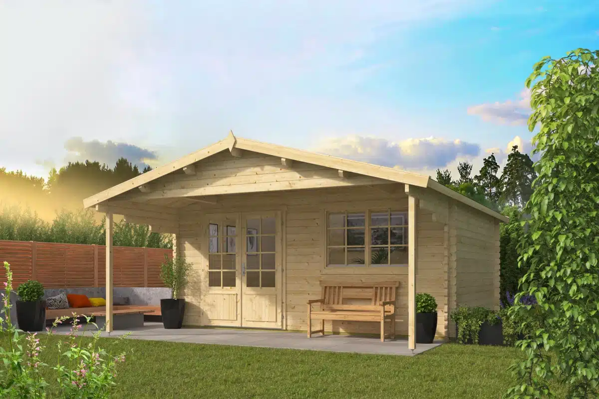 Blokhut – Tuinhuis Kristan | 44 mm | vuren grijs geïmpregneerd