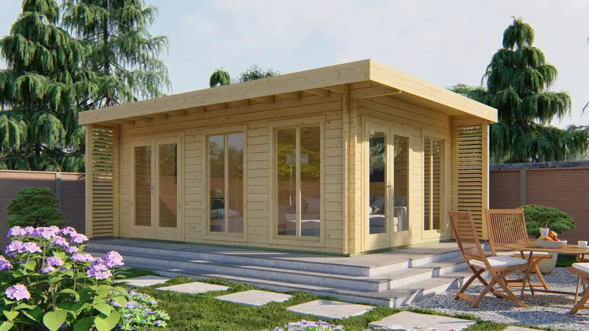 Blokhut – Tuinhuis Hildegard | 44 mm | vuren groen geïmpregneerd