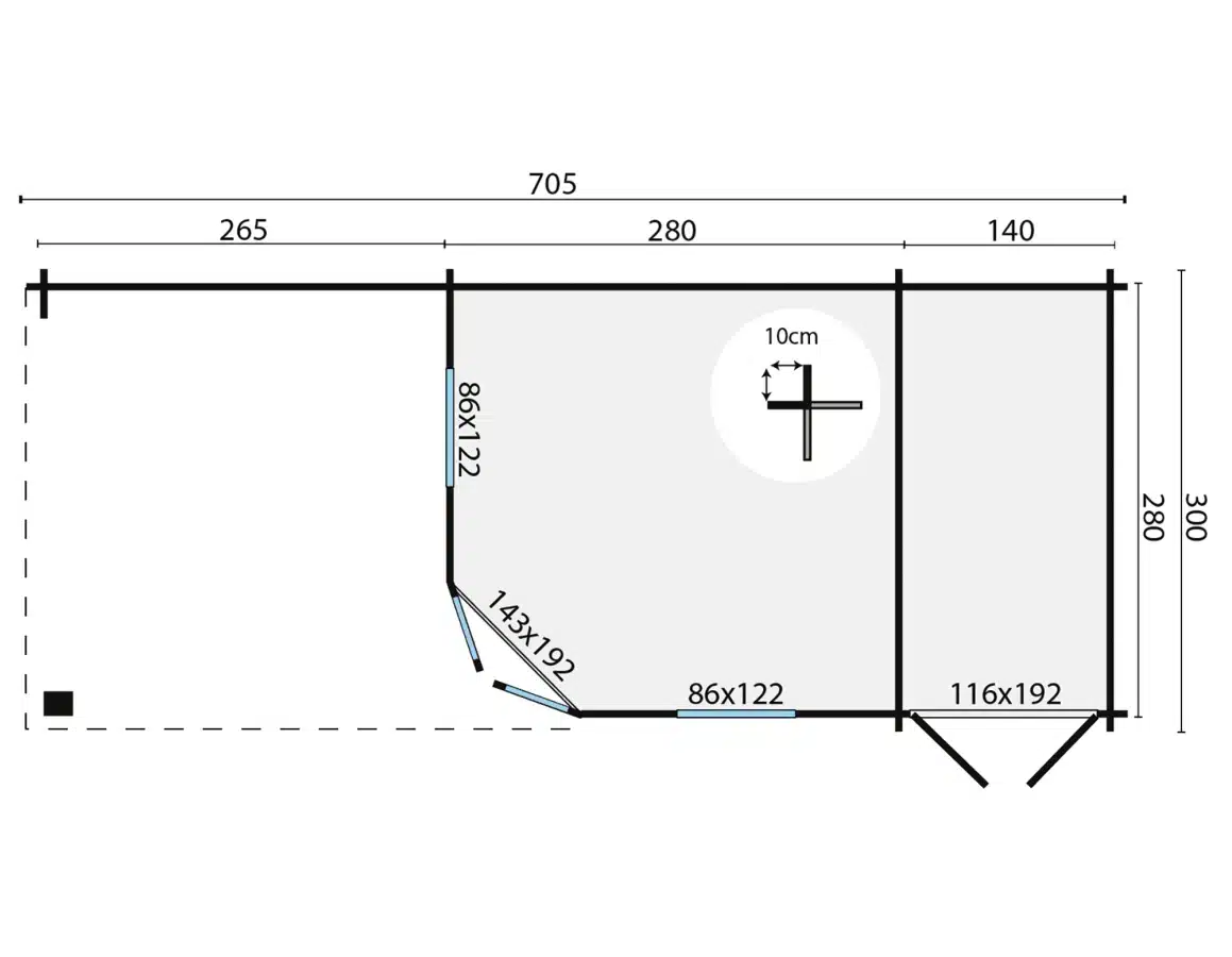 Blokhut – Tuinhuis Olson | 44 mm | vuren bruin geïmpregneerd