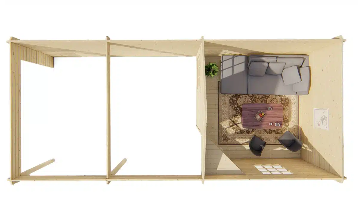 Blokhut – Tuinhuis Paiva | 44 mm | vuren honinggeel geïmpregneerd
