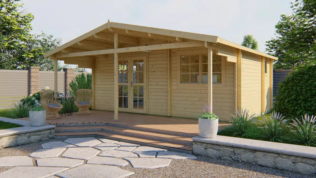 Blokhut – Tuinhuis Palmar | 44 mm | vuren bruin geïmpregneerd