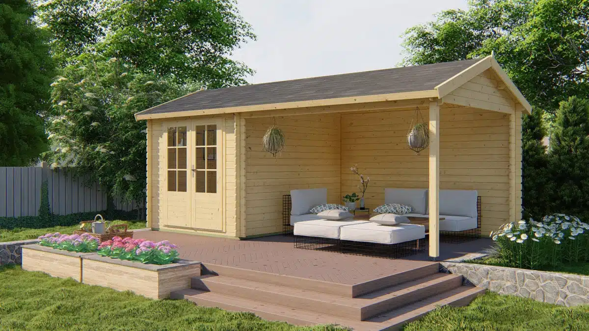 Blokhut – Tuinhuis Ove | 28 mm | vuren honinggeel geïmpregneerd