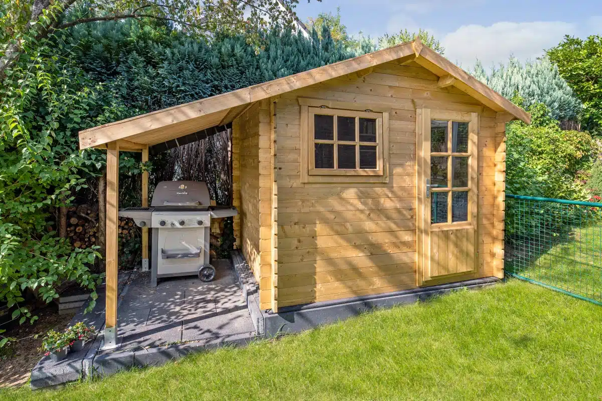 Blokhut – Tuinhuis Lars | 28 mm | vuren grijs geïmpregneerd