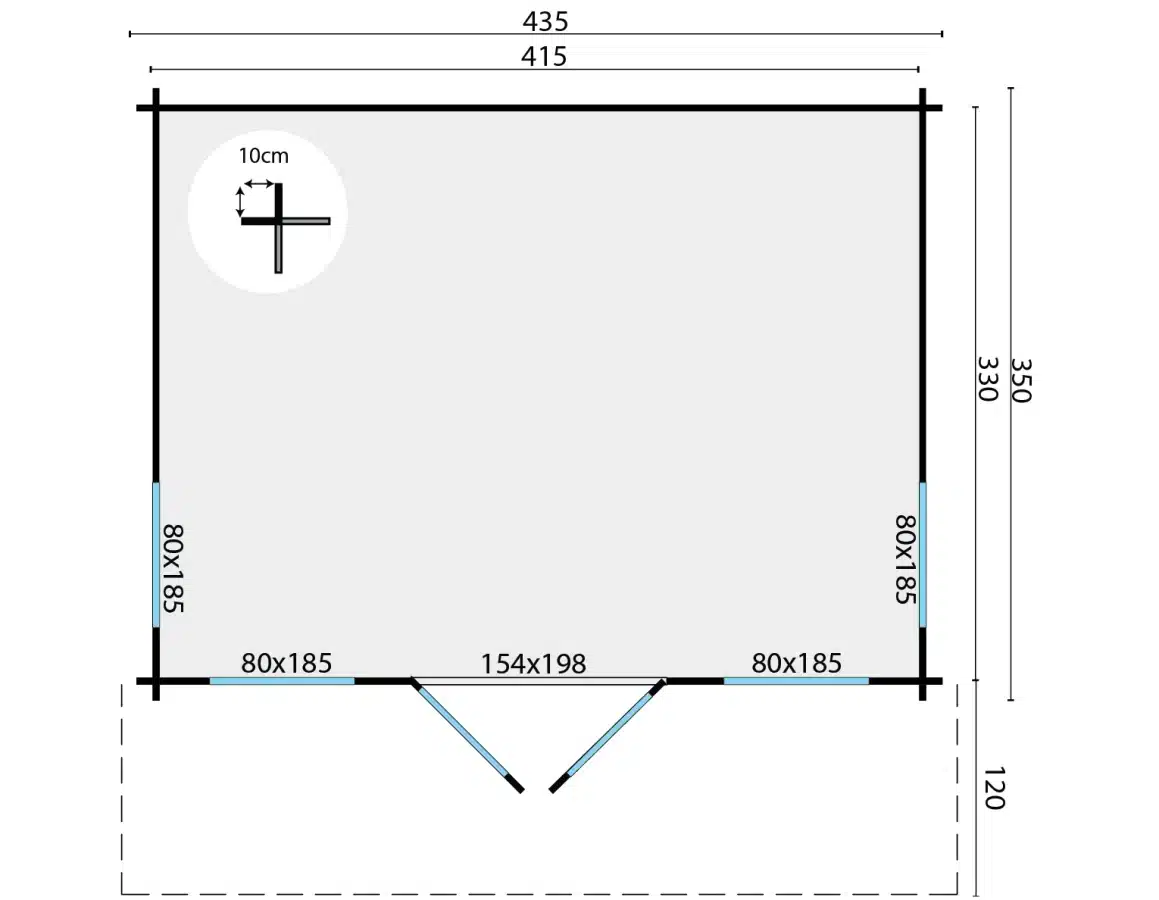 Blokhut – Tuinhuis Lory | 44 mm | vuren honinggeel geïmpregneerd