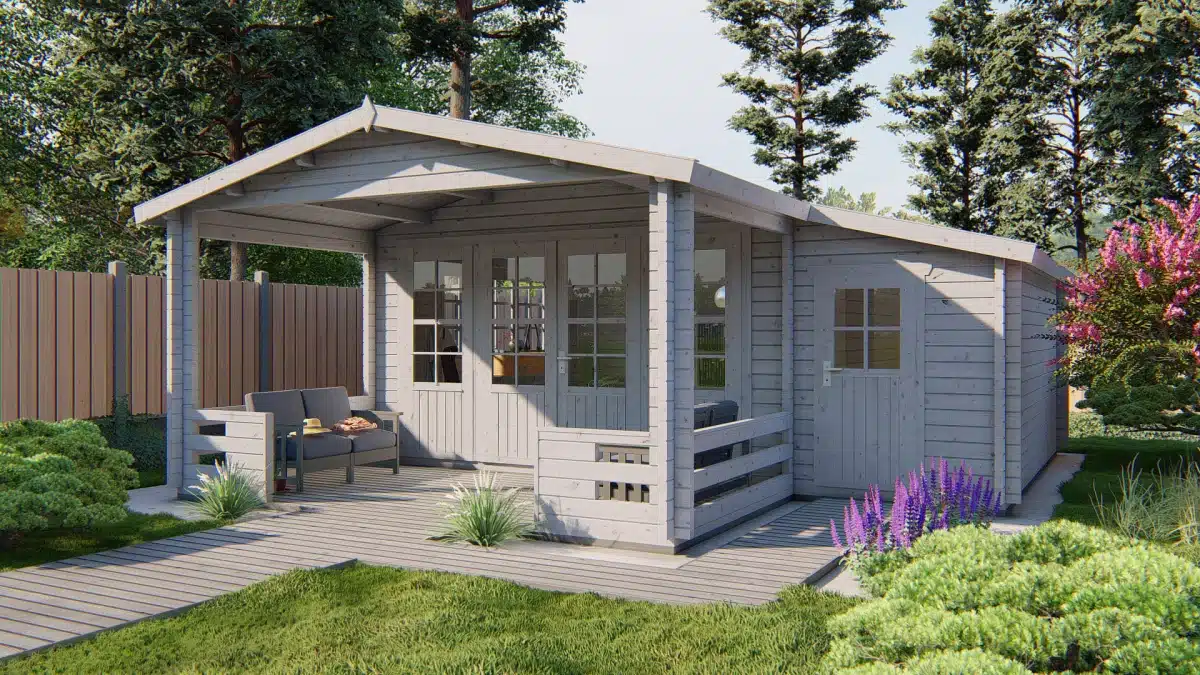 Blokhut – Tuinhuis Manchester | 58 mm | vuren grijs geïmpregneerd