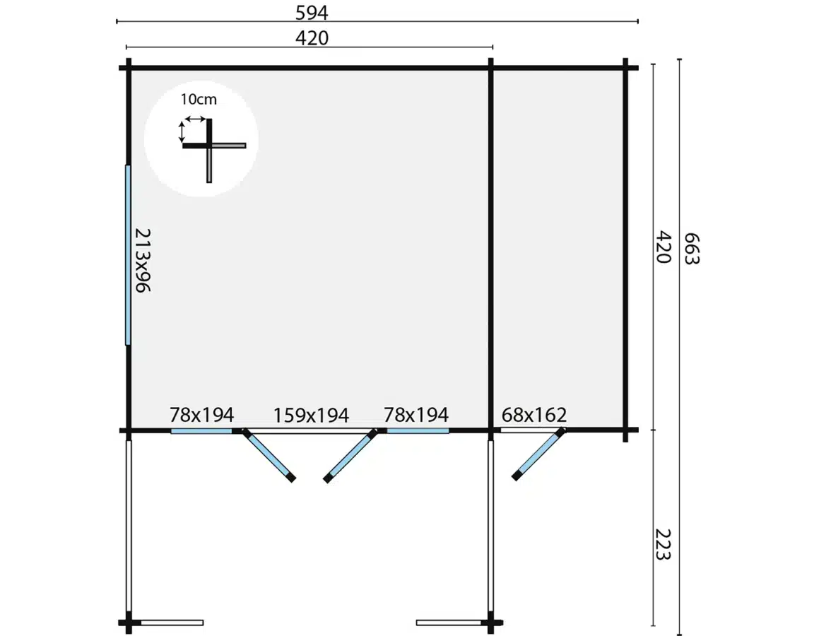 Blokhut – Tuinhuis Manchester | 58 mm | vuren grijs geïmpregneerd