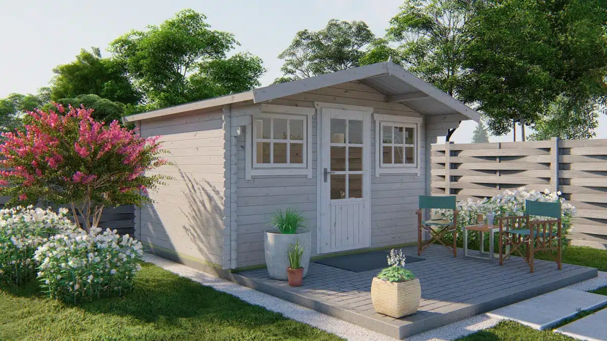 Blokhut – Tuinhuis Mika | 28 mm | vuren grijs geïmpregneerd