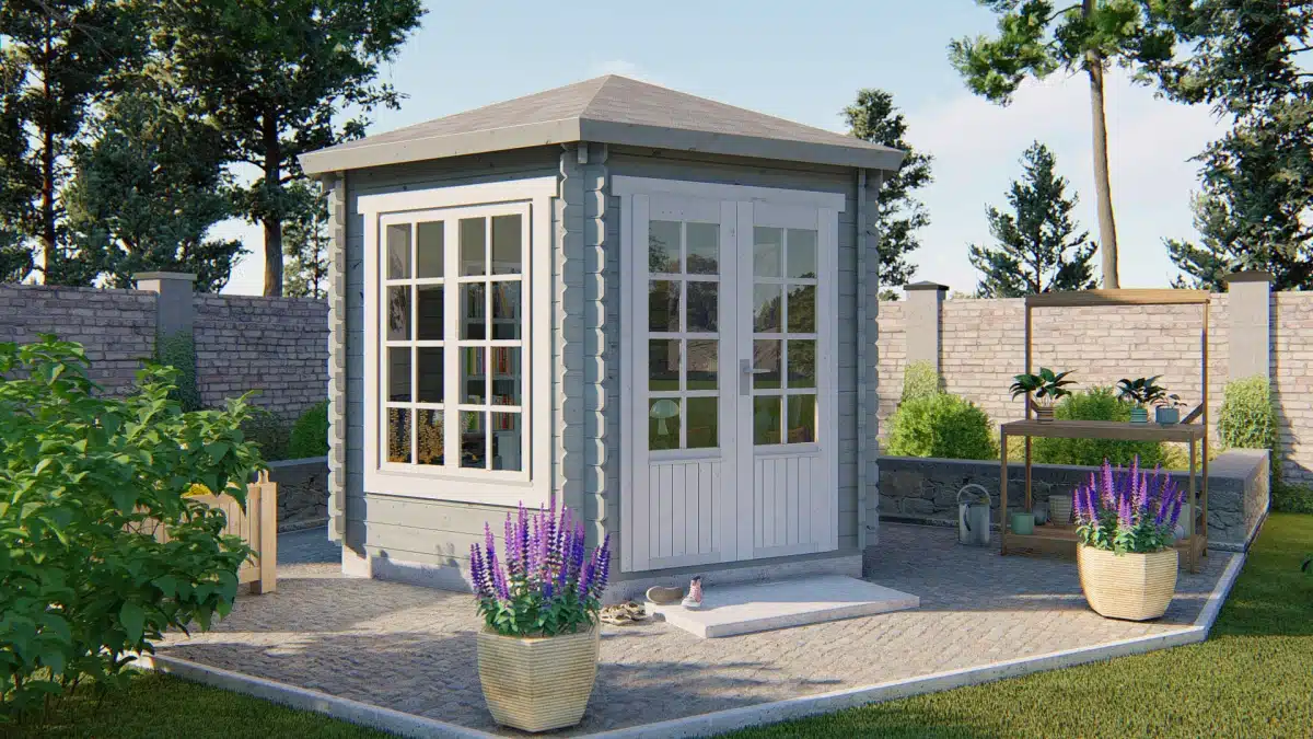 Blokhut – Tuinhuis Nora | 34 mm | vuren honinggeel geïmpregneerd
