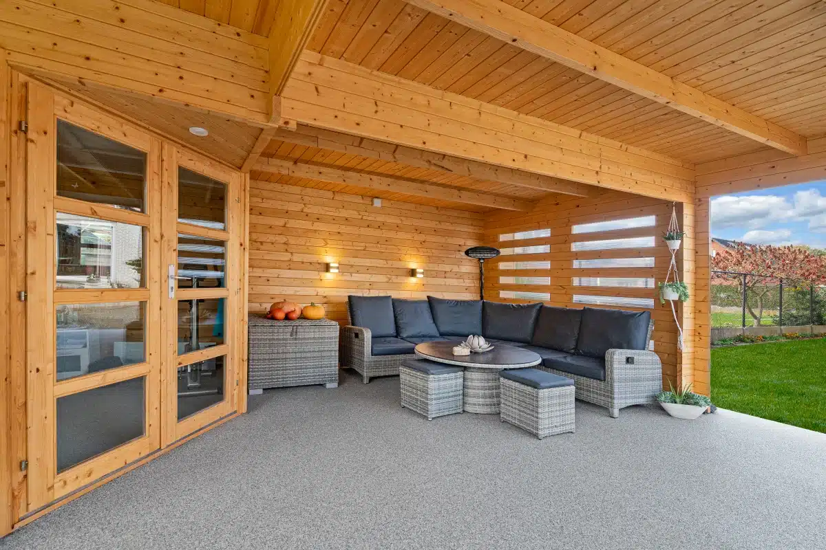 Blokhut – Tuinhuis Oletha | 40 mm | vuren grijs geïmpregneerd