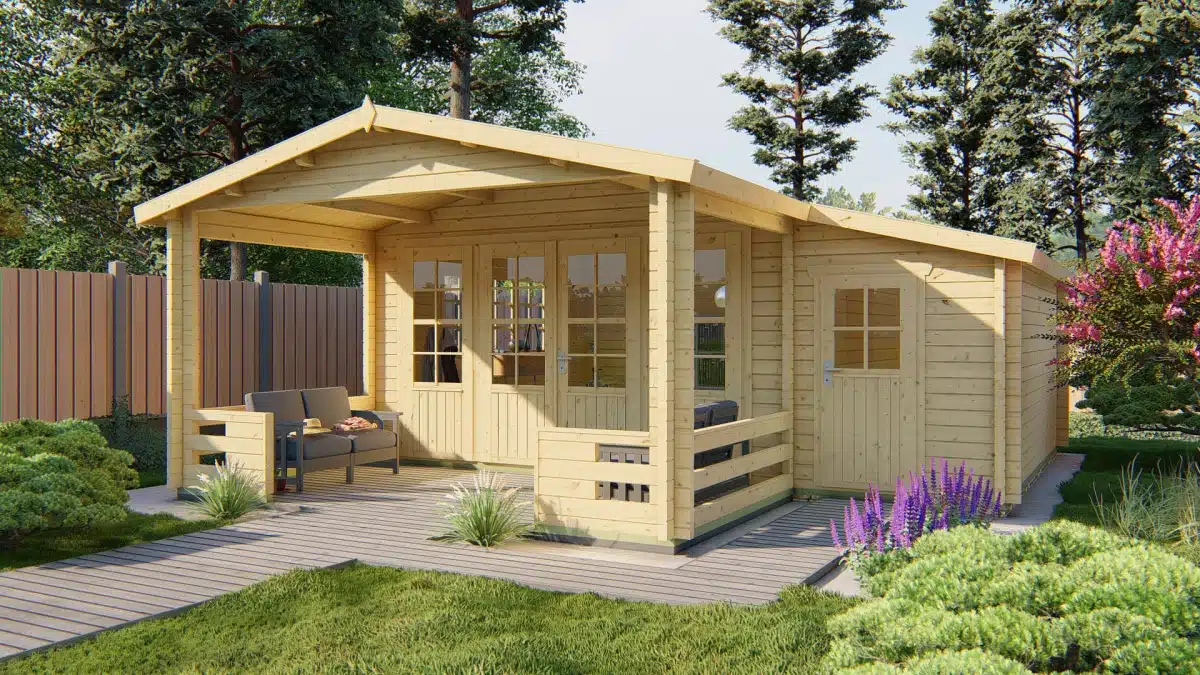 Blokhut – Tuinhuis Manchester | 58 mm | vuren grijs geïmpregneerd