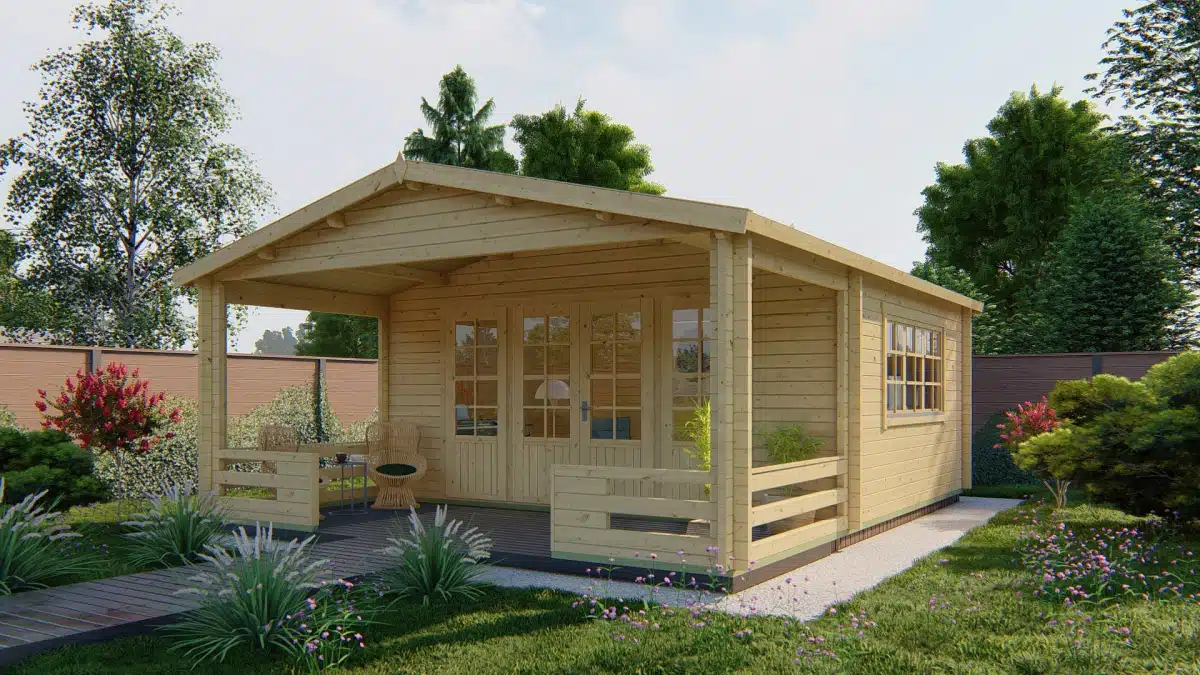 Blokhut – Tuinhuis Nottingham | 58 mm | vuren grijs geïmpregneerd