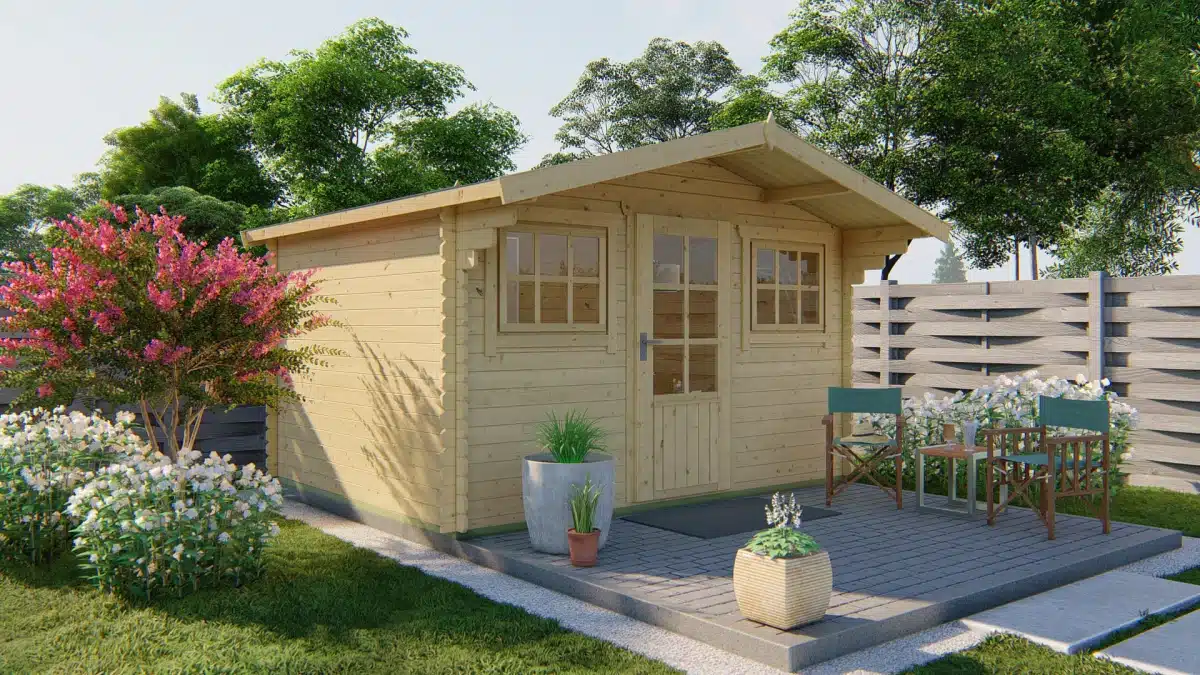 Blokhut – Tuinhuis Mika | 28 mm | vuren grijs geïmpregneerd