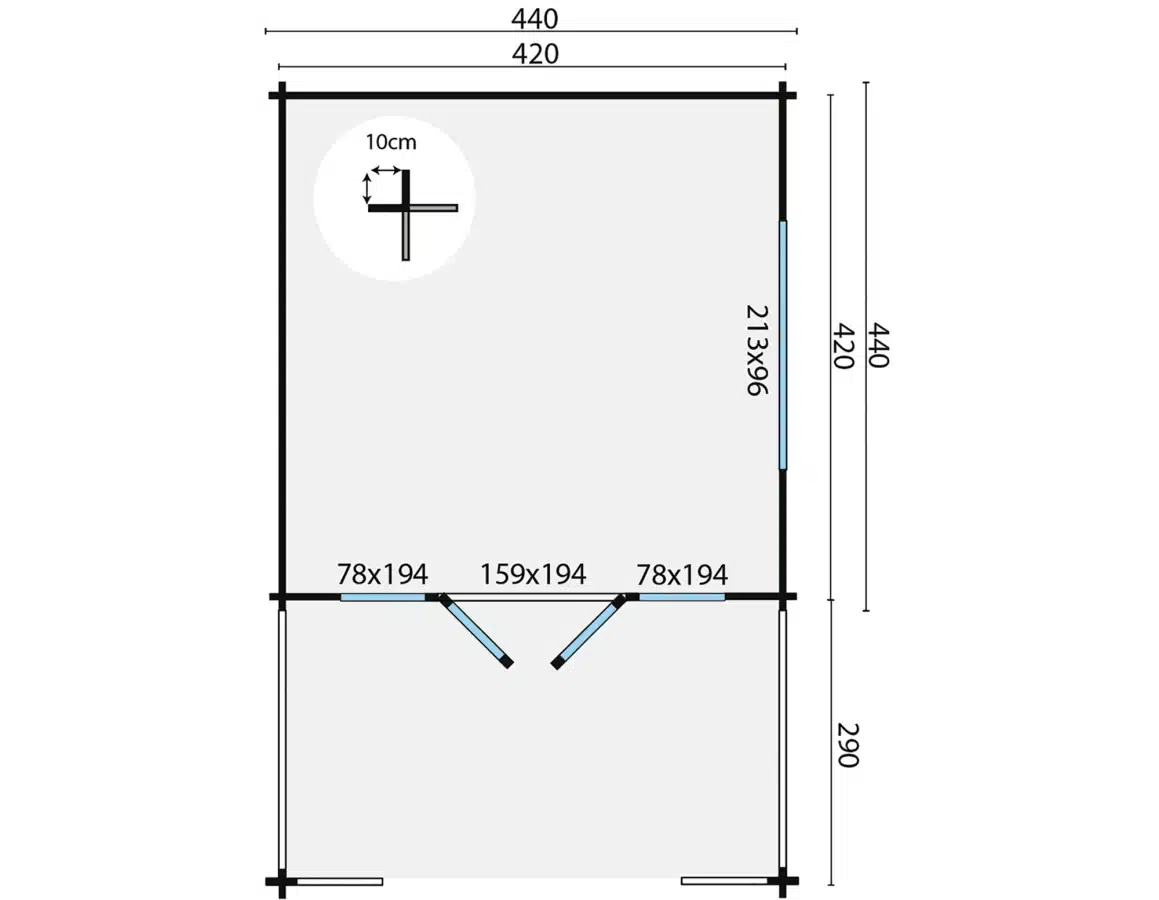 Blokhut – Tuinhuis Leeds | 58 mm | vuren honinggeel geïmpregneerd