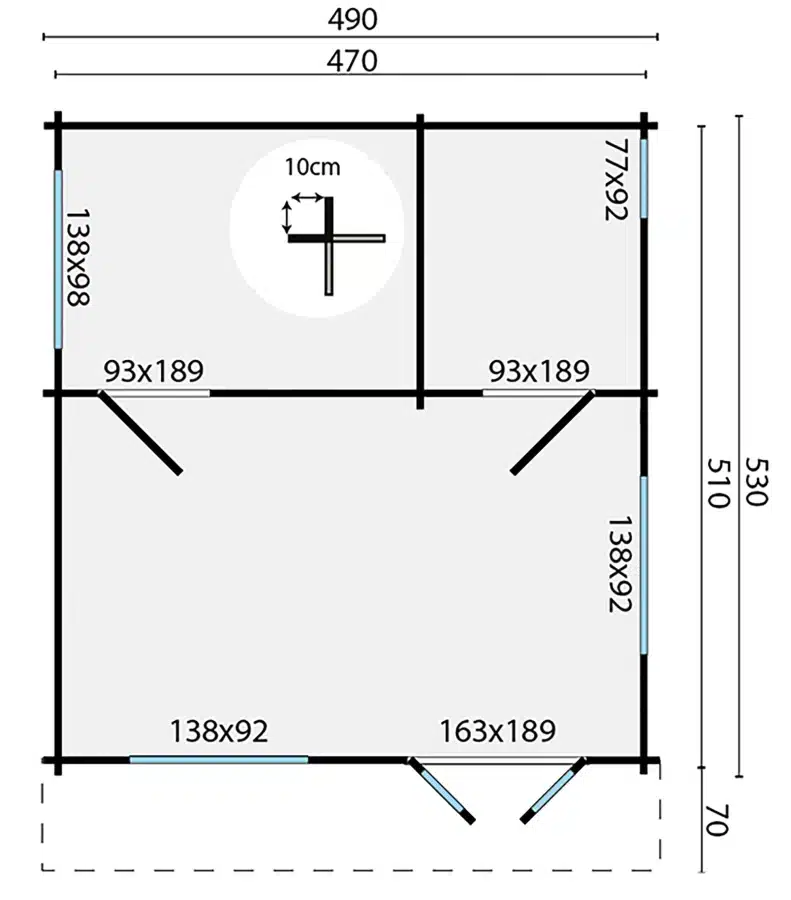 Blokhut – Tuinhuis Llanes | 44 mm | grijs geïmpregneerd