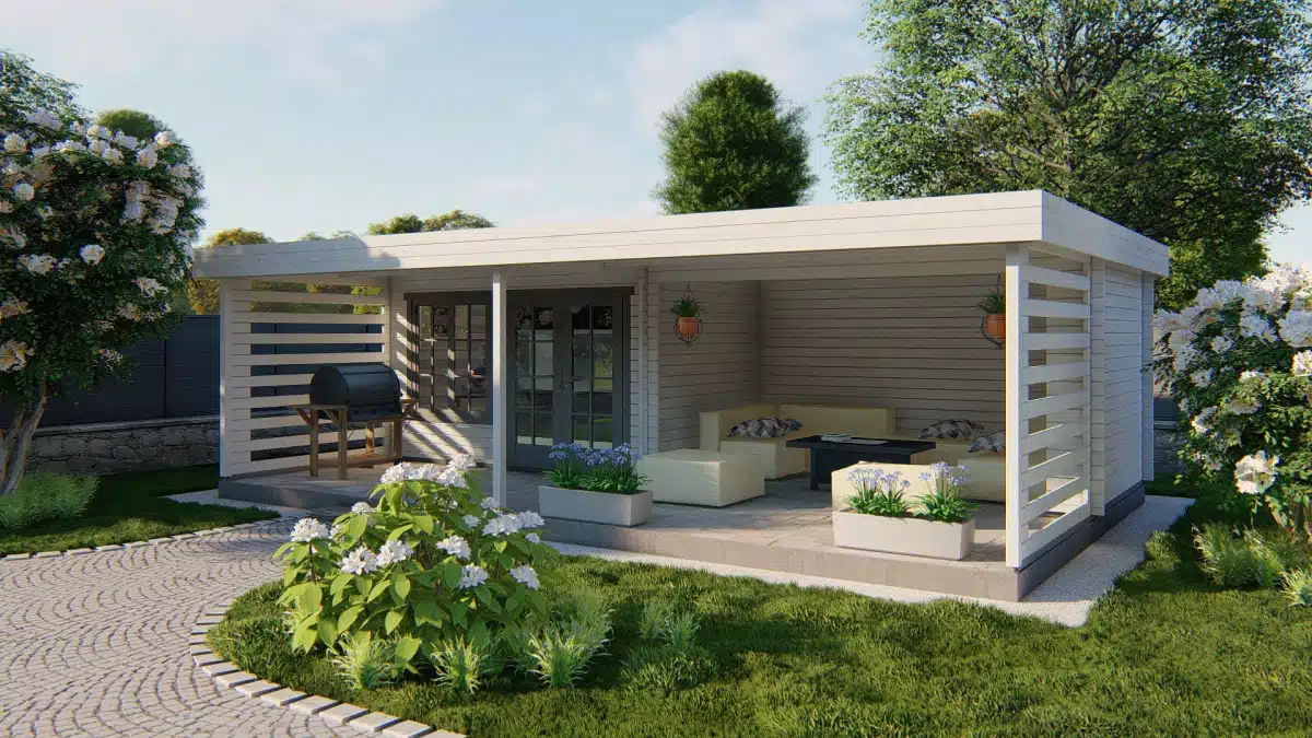 Blokhut – Tuinhuis Lilou | 40 mm | vuren honinggeel geïmpregneerd