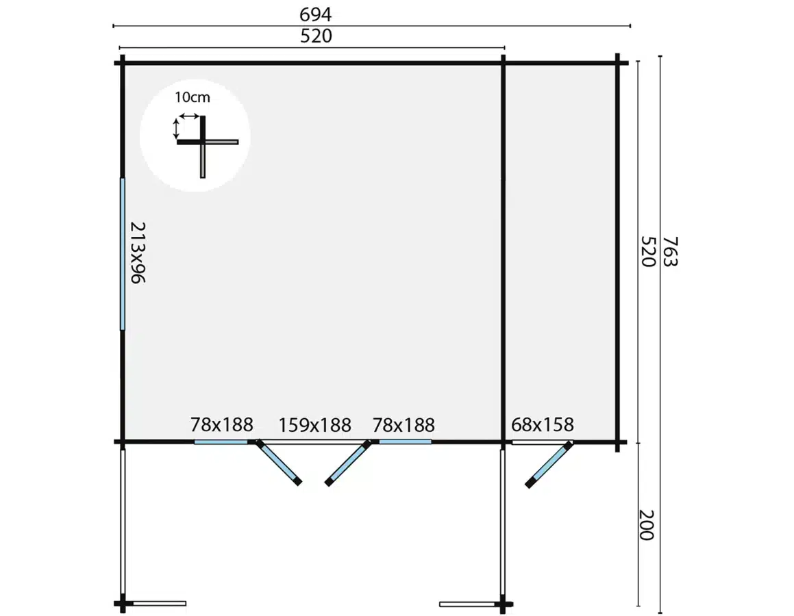 Blokhut – Tuinhuis Liverpool | 58 mm | vuren grijs geïmpregneerd