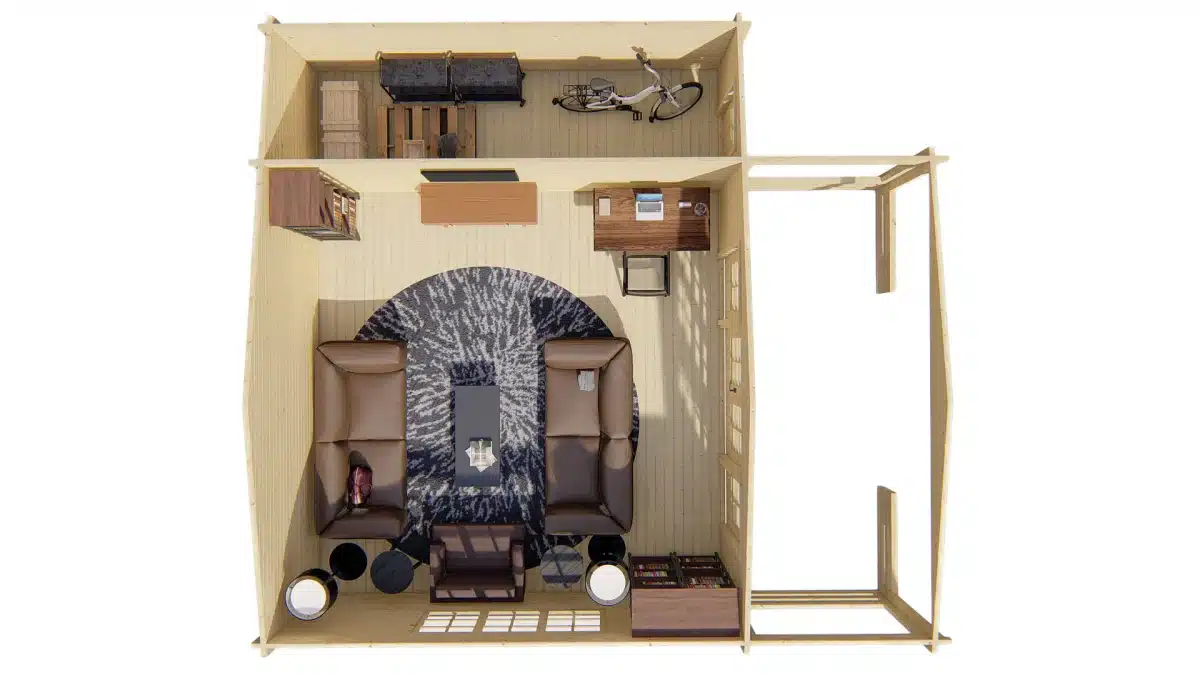 Blokhut – Tuinhuis Liverpool | 58 mm | vuren grijs geïmpregneerd