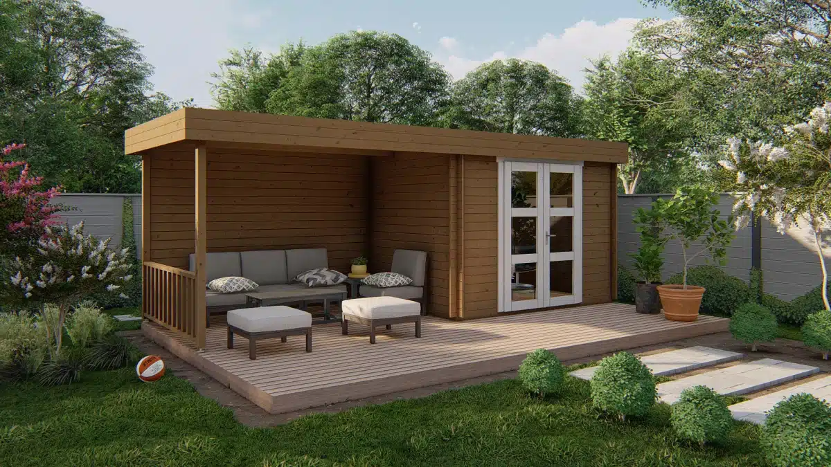 Blokhut – Tuinhuis Maja | 28 mm | vuren honinggeel geïmpregneerd