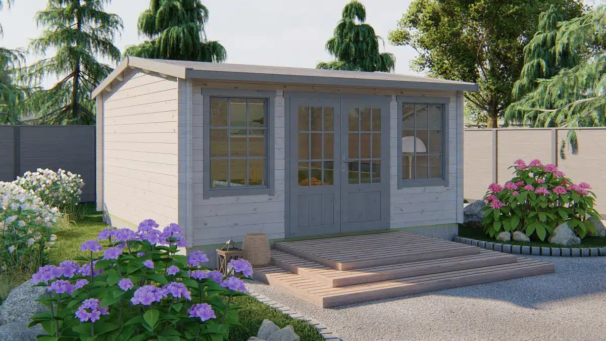 Blokhut – Tuinhuis Meaghan | 40 mm | grijs geïmpregneerd