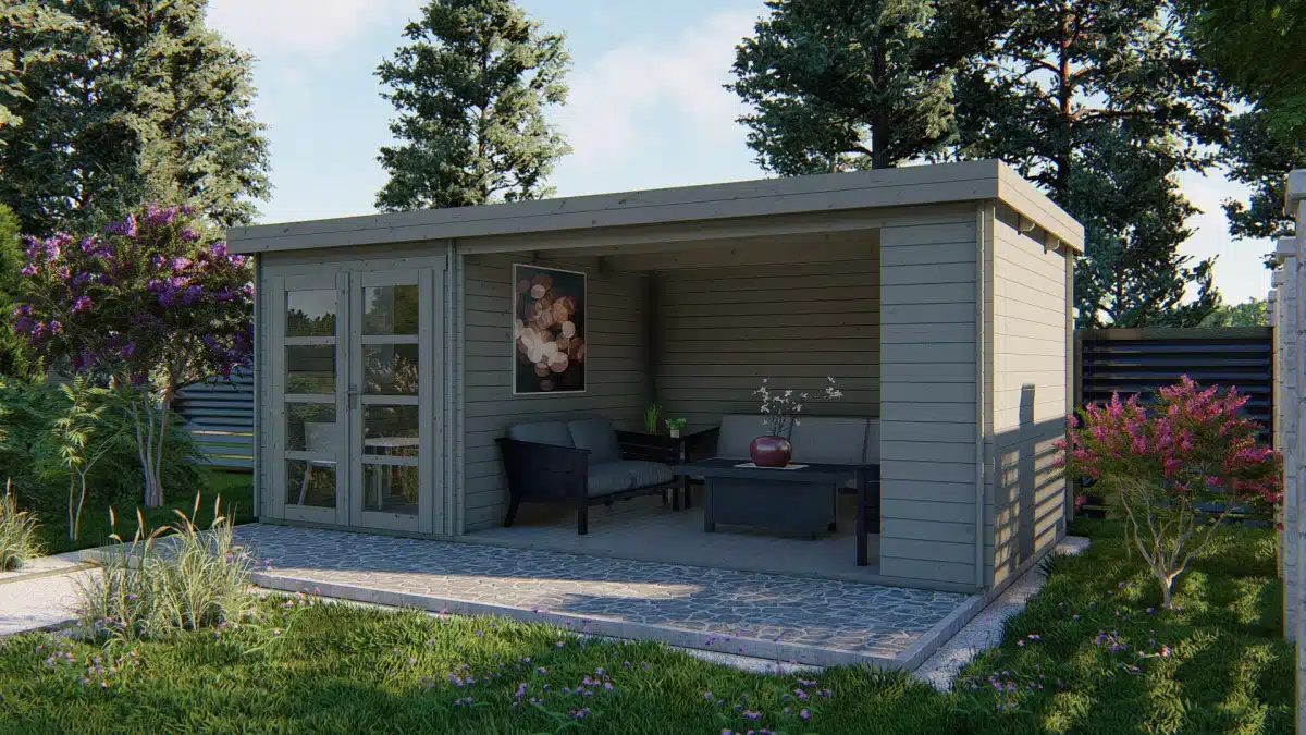 Blokhut – Tuinhuis Megamodern | 28 mm | vuren bruin geïmpregneerd