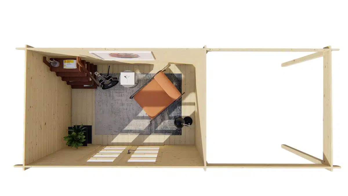 Blokhut – Tuinhuis Middelmodern | 28 mm | vuren grijs geïmpregneerd