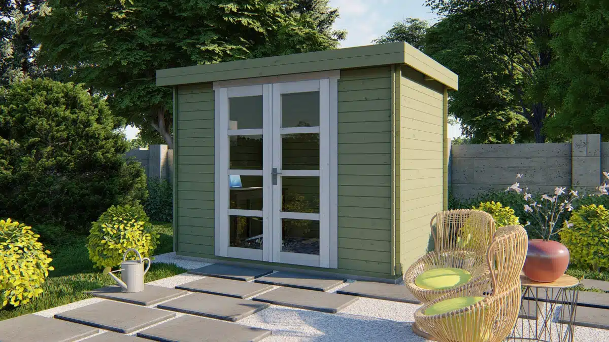 Blokhut – Tuinhuis Minimodern | 28 mm | vuren bruin geïmpregneerd