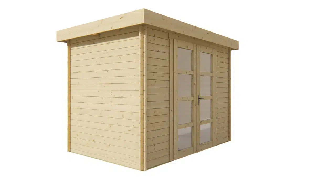Blokhut – Tuinhuis Minimodern | 28 mm | vuren grijs geïmpregneerd