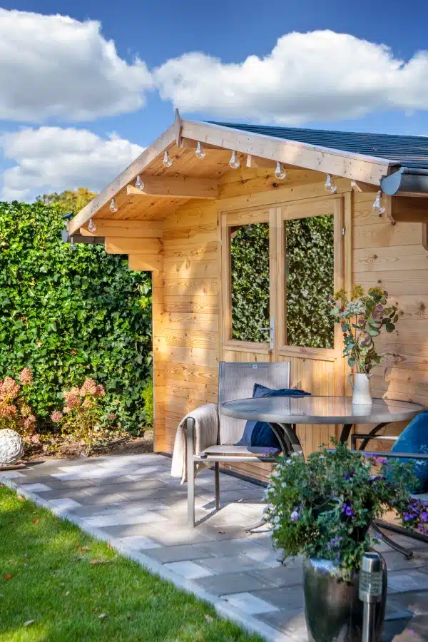 Blokhut – Tuinhuis Murcia | 34 mm | vuren grijs geïmpregneerd