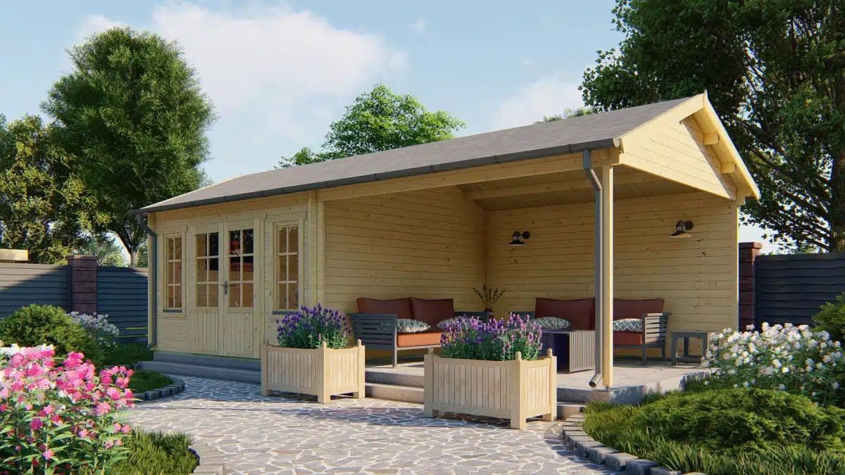 Blokhut – Tuinhuis Kwaspa | 44 mm | vuren groen geïmpregneerd