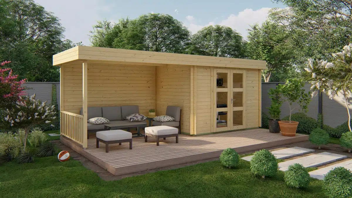 Blokhut – Tuinhuis Maja | 28 mm | vuren honinggeel geïmpregneerd