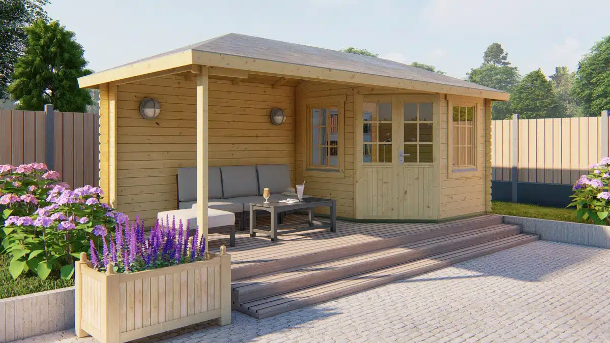 Blokhut – Tuinhuis Niklas | 28 mm | vuren bruin geïmpregneerd