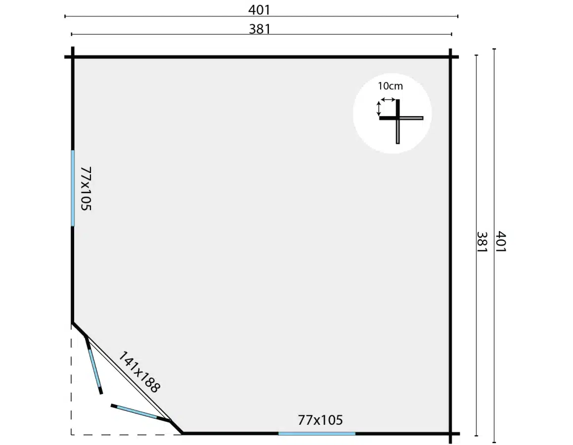 Blokhut – Tuinhuis Lotte | 44 mm | vuren bruin geïmpregneerd