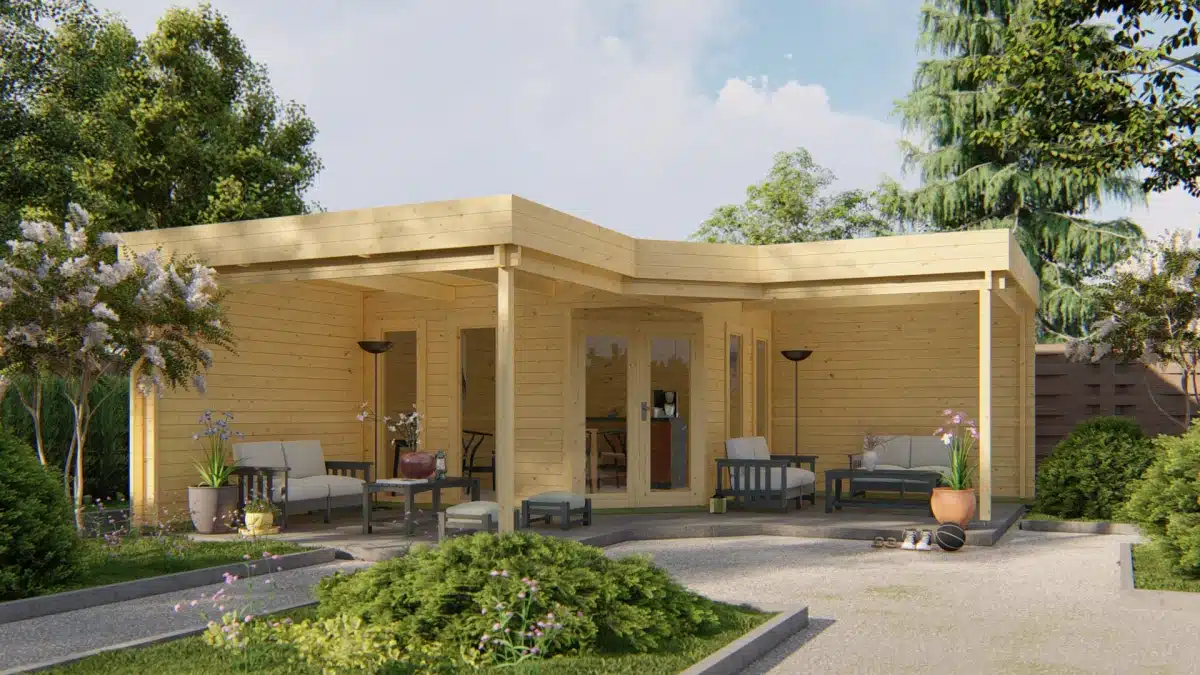Blokhut – Tuinhuis Jutka | 44 mm | vuren grijs geïmpregneerd