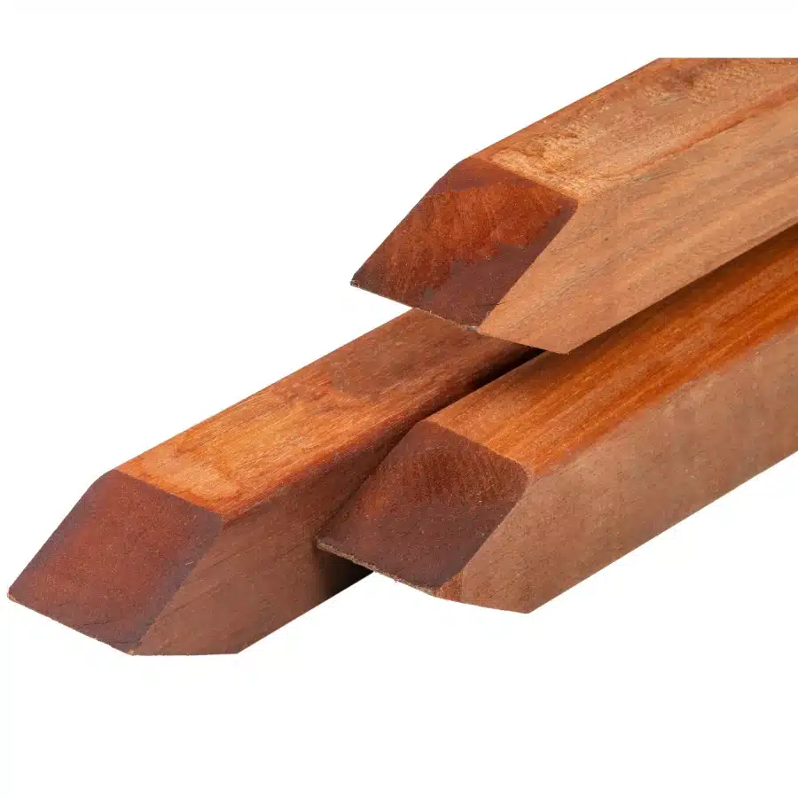 Azobé hardhout paal 8,5 x 8,5 x 300 cm geschaafd, gepunt, 4 ronde hoeken