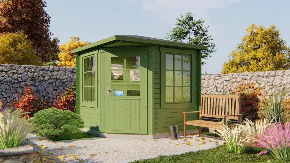 Blokhut – Tuinhuis Jos | 28 mm | vuren groen geïmpregneerd