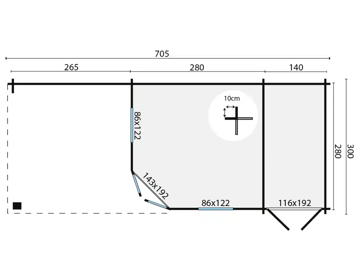 Blokhut – Tuinhuis Olson | 44 mm | vuren onbehandeld