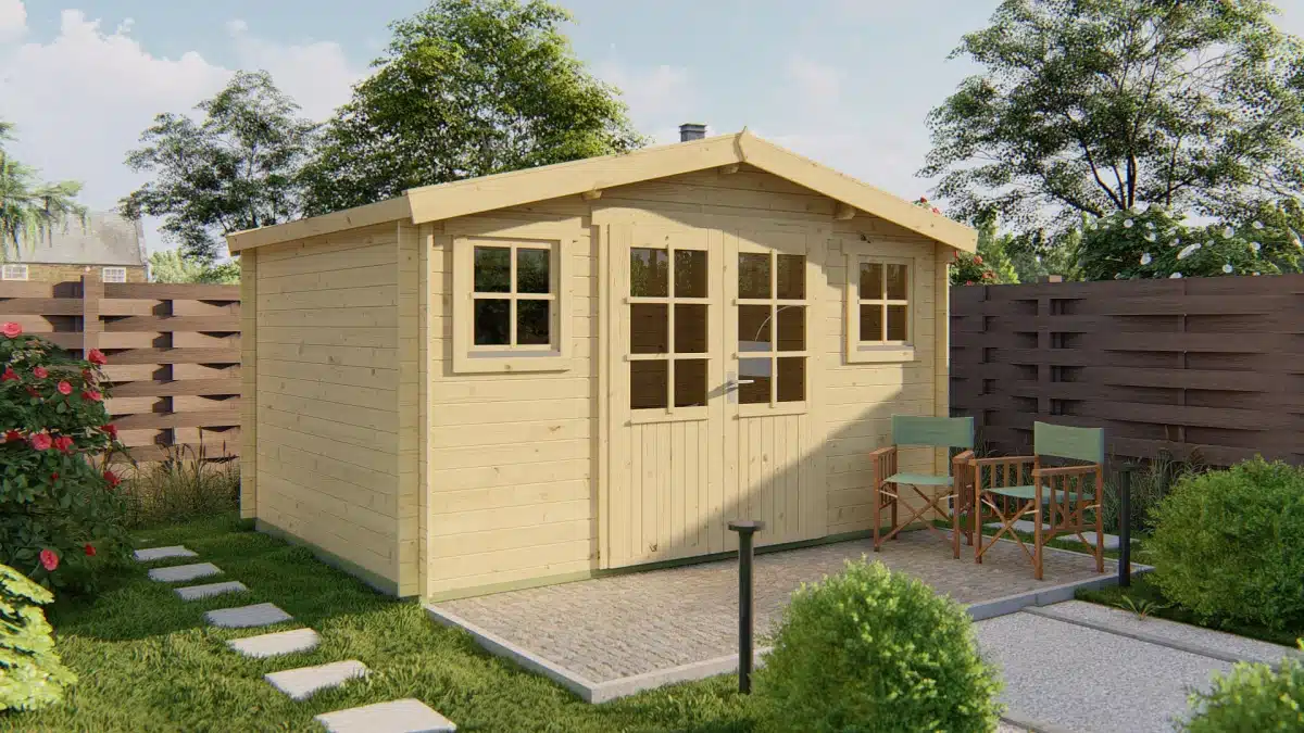 Blokhut – Tuinhuis Juha | 28 mm | vuren grijs geïmpregneerd