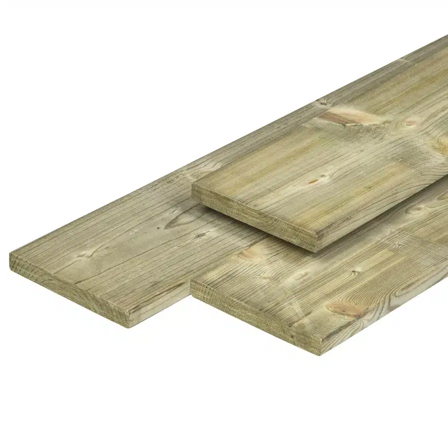 Midden-Europees grenen tuinplank, groen geïmpregneerd, gedroogd, geschaafd 4rh 1,5 x 14,0 x 180 cm