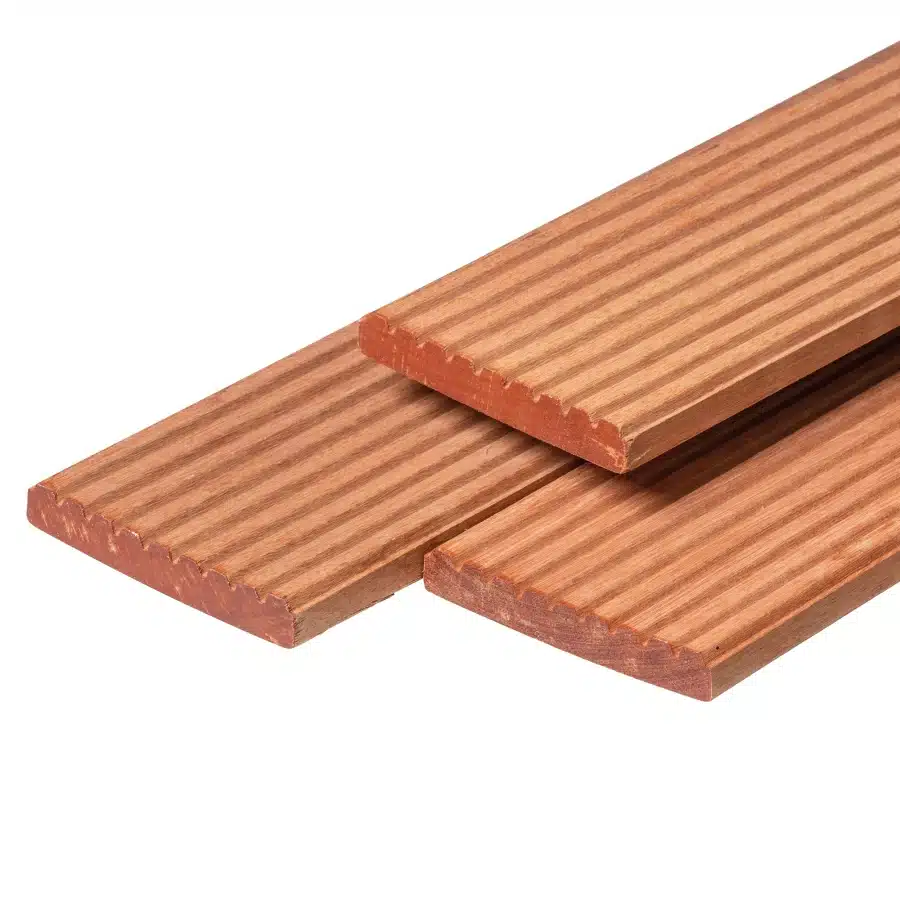 Bangkirai hardhout vlonderplank 2,5 x 14,5 x 275 cm kunstmatig gedroogd, geschaafd, 1 zijde 8 groeven