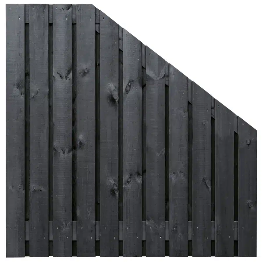 Tuinscherm vuren zwart gespoten 23-planks (21 + 2) Dresden 180/90 x 180 cm verloop