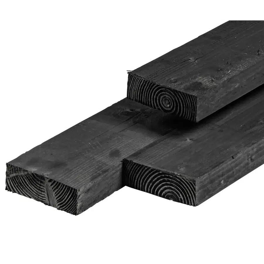 Douglas ligger, zwart geïmpregneerd, ongedroogd, fijn bezaagd 6,3 x 17,5 x 305 cm